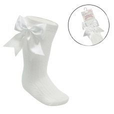 S350-C: Cream Knee Length Socks w/Large Bow (0-24 Months)